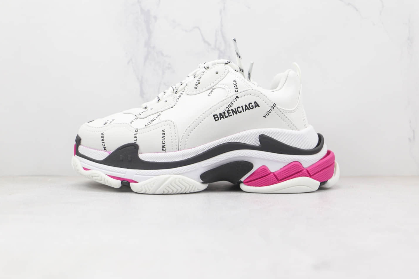 Balenciaga Triple S Sneaker in Allover Logo White Pink 524039W2FA49155