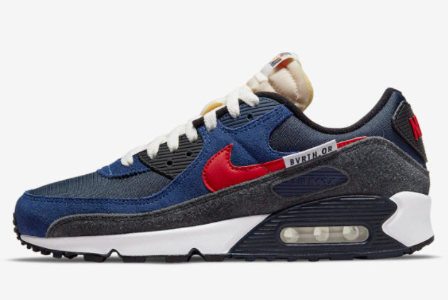 Nike Air Max 90 SE 'Running Club' Deep Royal/University Red-Black-Obsidian DC9336-400 - Get the Best Deals on Nike Air Max 90 SE 'Running Club' at Our Online Store!