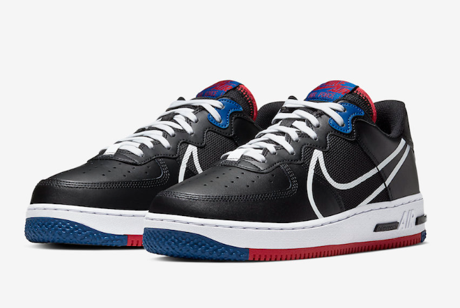 Nike Air Force 1 React Black/White/Gym Red-Gym Blue CT1020-001 - Iconic Style and Enhanced Comfort