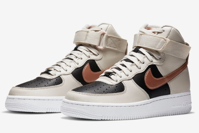 Get chic and versatile with Nike Air Force 1 High Beige Black Copper DB5080-100
